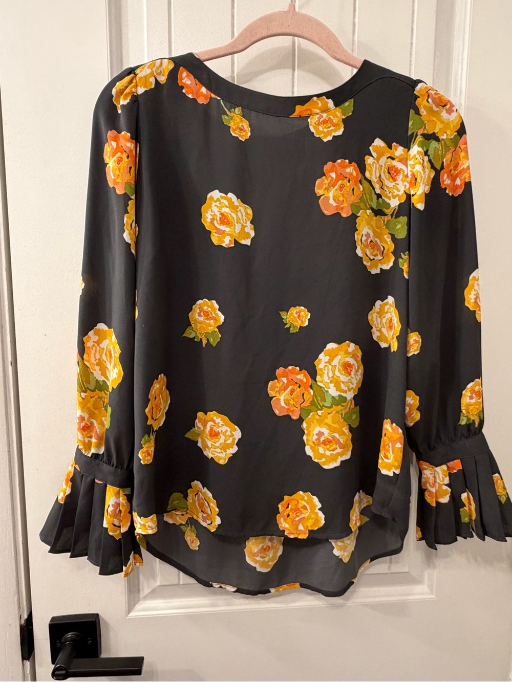 LOFT Black Blouse with Yellow & Orange Floral Print